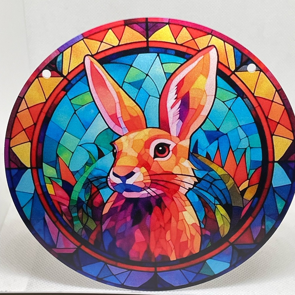 Suncatcher Acrylic Wild Hare Rabbit Faux Stained Glass Decorative Wildlife Decor